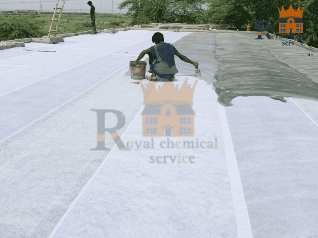 Top view of waterproofed residential rooftop