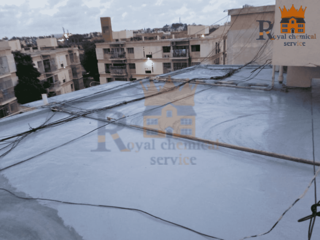Grey waterproofing layer on cement rooftop