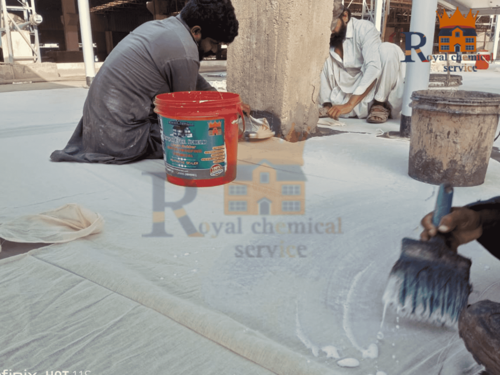 Grey waterproofing layer on cement rooftop